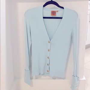 Tory Burch Powder Blue Ribbed Cardigan size Medium